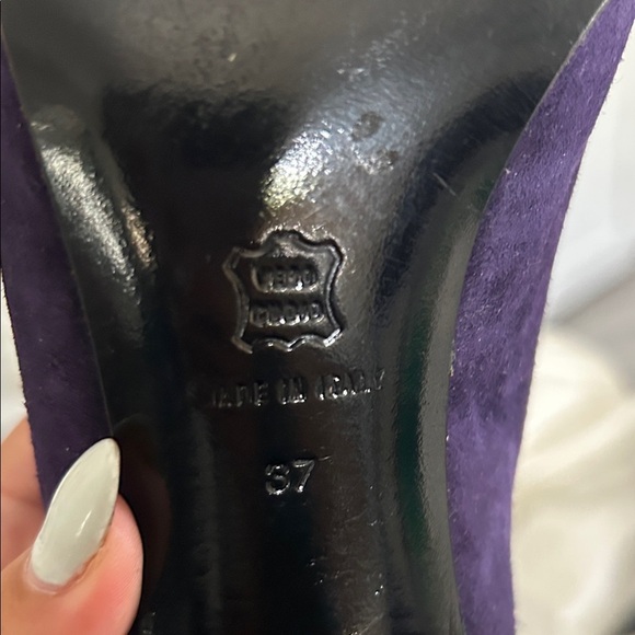 Vintage Regal Victorian Leather Metalic Trim Purple Heels with Silver 37 - Picture 5 of 7